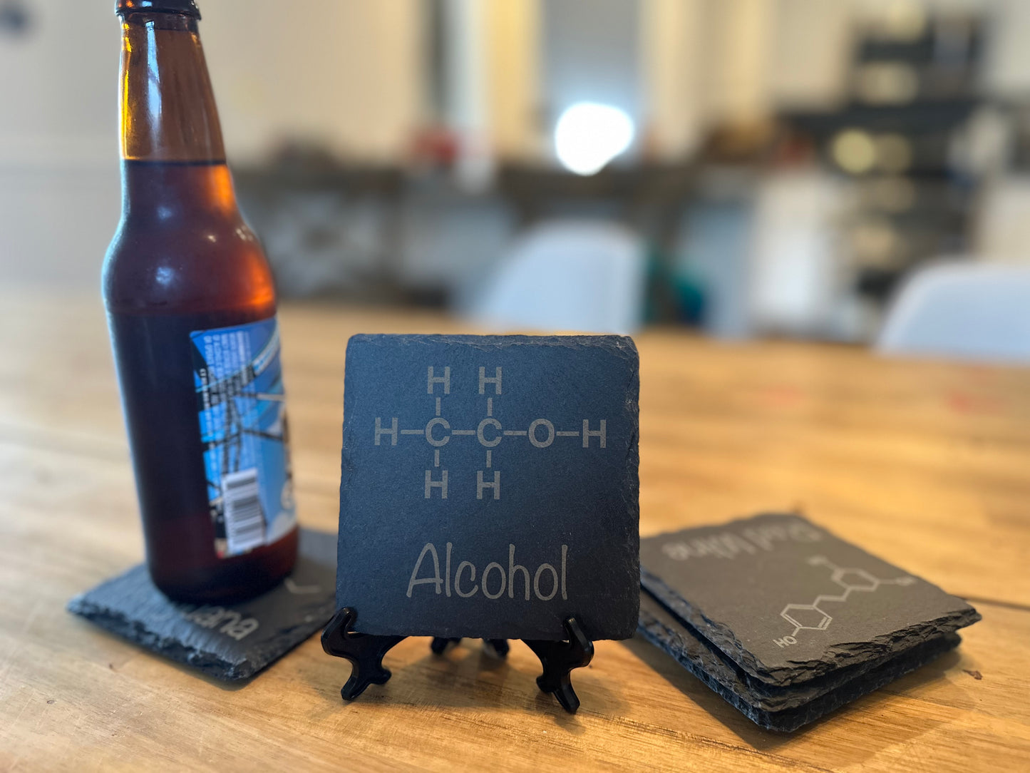 Alcohol Molecule 4" Slate Coaster