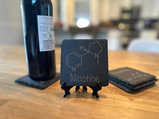 Nicotine Molecule 4" Slate Coaster