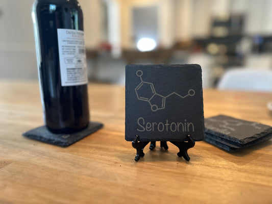 Serotonin Molecule 4" Slate Coaster